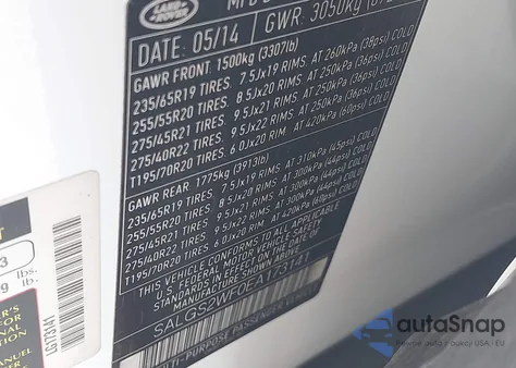 2014 Land Rover Range Rover 3.0L V6 Supercharged Hse из США, поврежденный, VIN SALGS2WF0EA173141